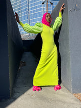 Ribbed Knit Scrunch Sleeve Dress