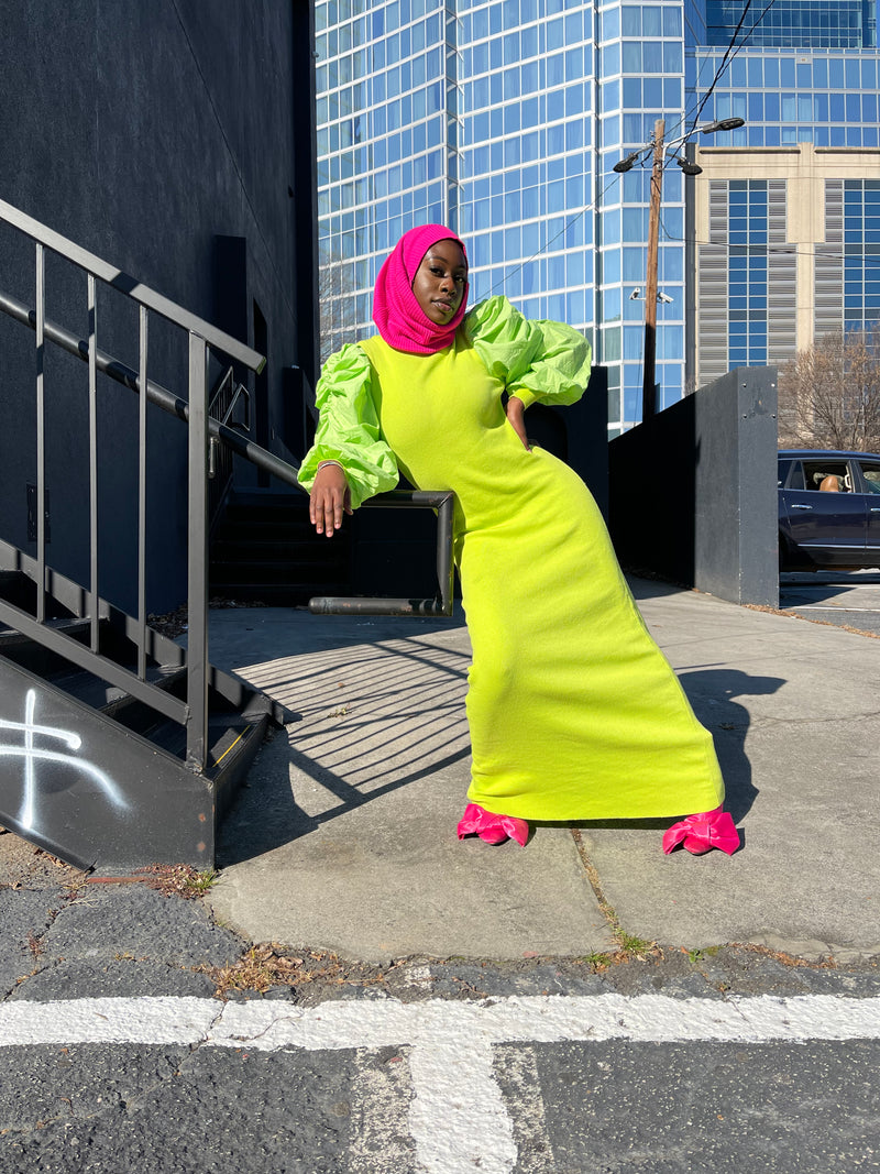 Ribbed Knit Scrunch Sleeve Dress