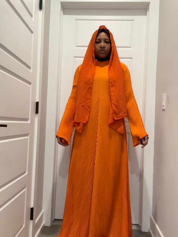 Orange Pleated Overgarment Set