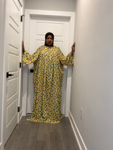 Yellow Flowers & Gem Print Kaftan