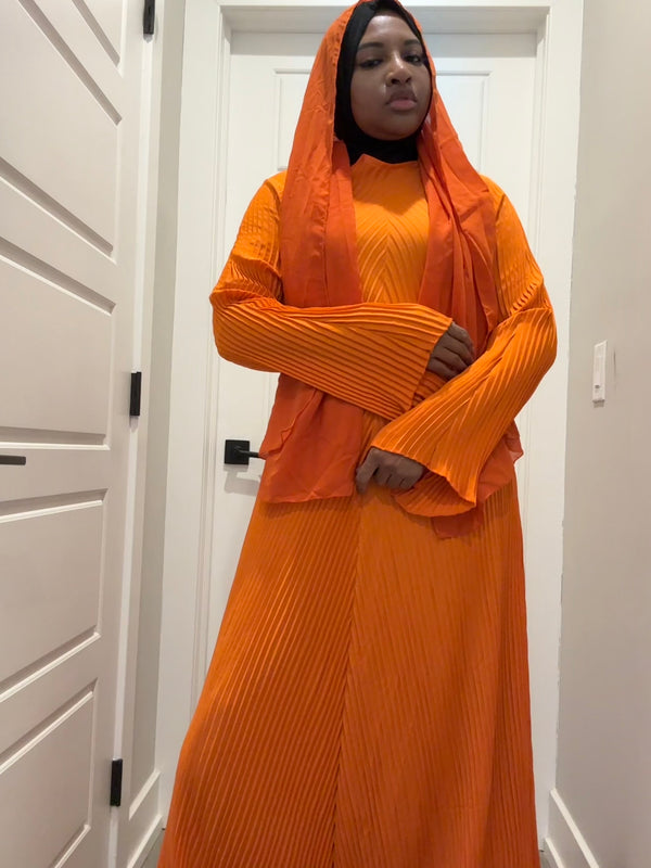 Orange Pleated Overgarment Set