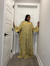 Yellow Flowers & Gem Print Kaftan