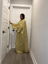 Yellow Flowers & Gem Print Kaftan