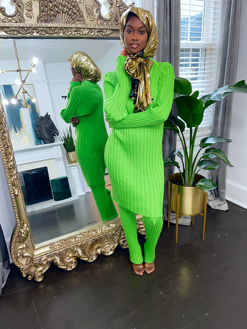 Green Knitted Sweater Set