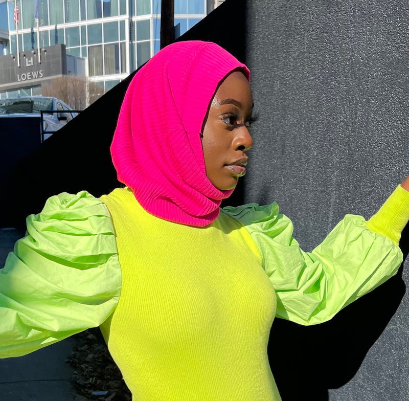 Ribbed Knit Scrunch Sleeve Dress