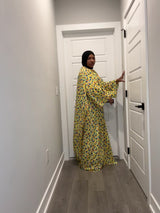 Yellow Flowers & Gem Print Kaftan